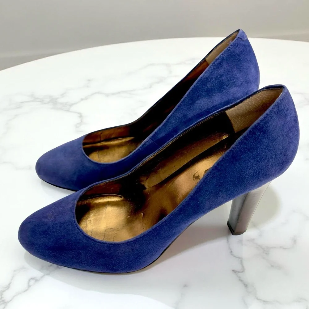 Lauren Ralph Lauren Rylie Blue Suede Heels Size 8